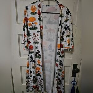 SHEIN White and Orange Mushroom Print Swim Coverup